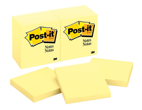 Post-it Notes, Canary Yellow, Call out Important Information, Recyclable, 3 in. x 3 in, 12 Pads/Pack, 100 Sheets/Pad (654) - Epivend