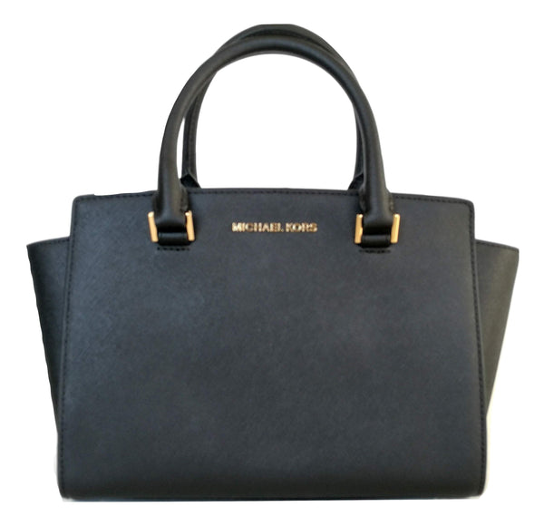 Michael Kors Selma Black Saffiano Leather Medium Top Zip Satchel Bag –  Epivend