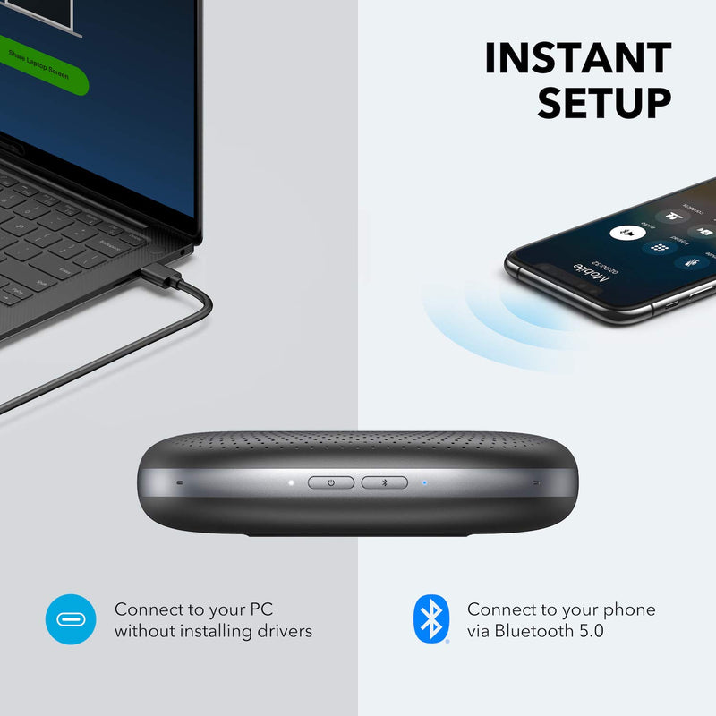 Anker PowerConf Bluetooth Speakerphone with 6 Microphones, Enhanced Voice Pickup, 24 Hour Call Time, Bluetooth 5, USB C, Conference Speaker Compatible with Leading Platforms, PowerIQ Technology - Epivend