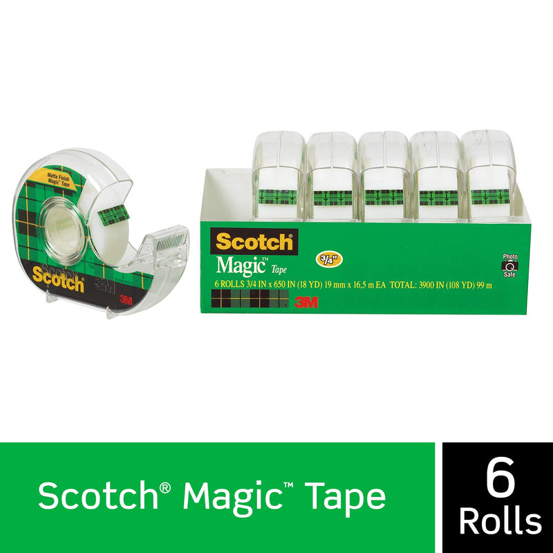 Scotch Brand Magic Tape, 6 Dispensered Rolls, Writeable, Invisible, The Original, Engineered for Repairing, Great for Gift Wrapping, 3/4 x 650 Inches (6122) - Epivend