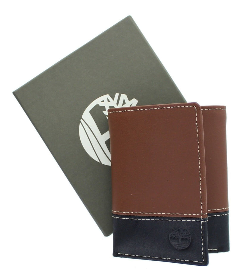Timberland Mens Leather Trifold Wallet With ID Window, Black / Brown (Hunter), One Size - Epivend