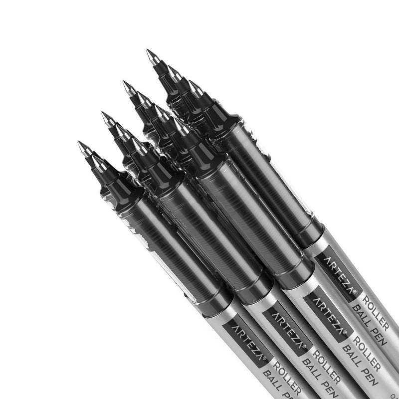 Idcrea Liquid Roller Ball Pens Ink Black Pen Fine Point Smooth Writing Pens 0.5 mm No Bleed Rolling Ball Pens for Office Writing School Journaling