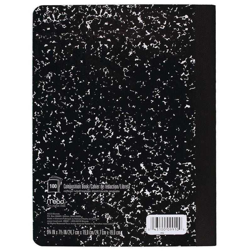 Mead Composition Notebooks, Comp Books, Wide Ruled Paper, 100 Sheets, 9-3/4 inches x 7-1/2 inches, Classic Black Marble, 12 Pack (72936) - Epivend