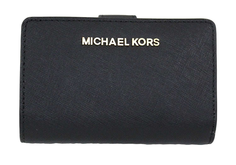 Michael Kors Jet Set Travel Bifold Zip Coin Saffiano Leather Wallet, Black  
