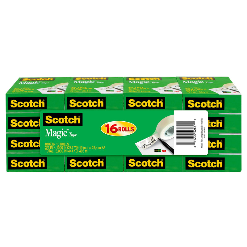 Scotch Brand Magic Tape, 16 Rolls, Numerous Applications, Engineered for Office and Home Use, 3/4 x 1000 Inches, Boxed (810K16) - Epivend