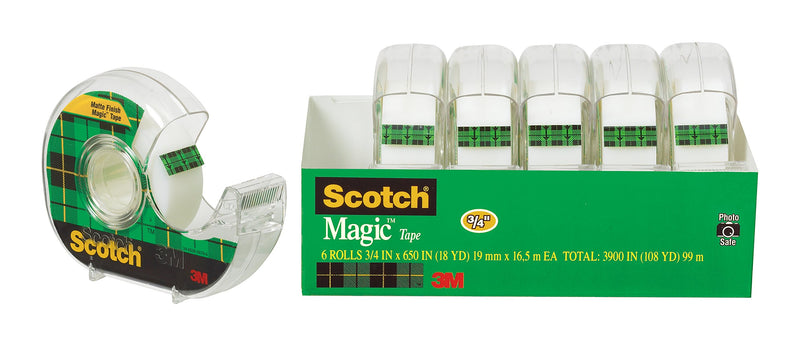 Scotch Brand Magic Tape, 6 Dispensered Rolls, Writeable, Invisible, The Original, Engineered for Repairing, Great for Gift Wrapping, 3/4 x 650 Inches (6122) - Epivend
