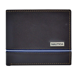 Nautica Men's Slim Passcase Wallet, Plaque Logo Brown, One Size - Epivend
