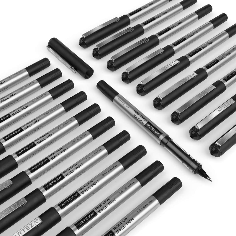 Arteza Rollerball Pens, Pack of 20, 0.5mm Black Liquid Ink Pens for Bullet Journaling, Fine Point Rollerball for Writing, Taking Notes & Sketching - Epivend