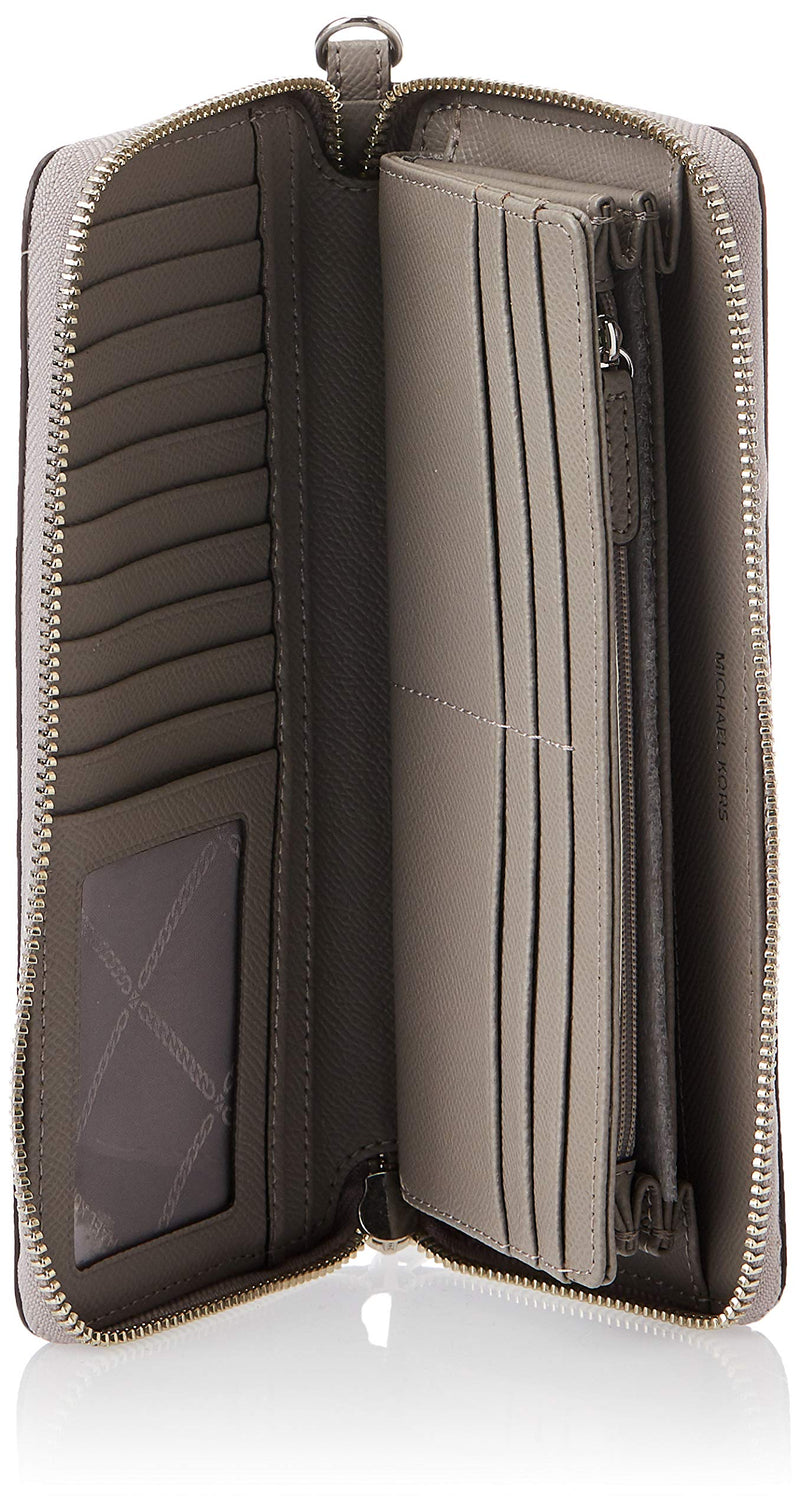 Michael Kors Jet Set Travel Continental Zip Around Leather Wallet Wristlet (Pearl Grey) - Epivend
