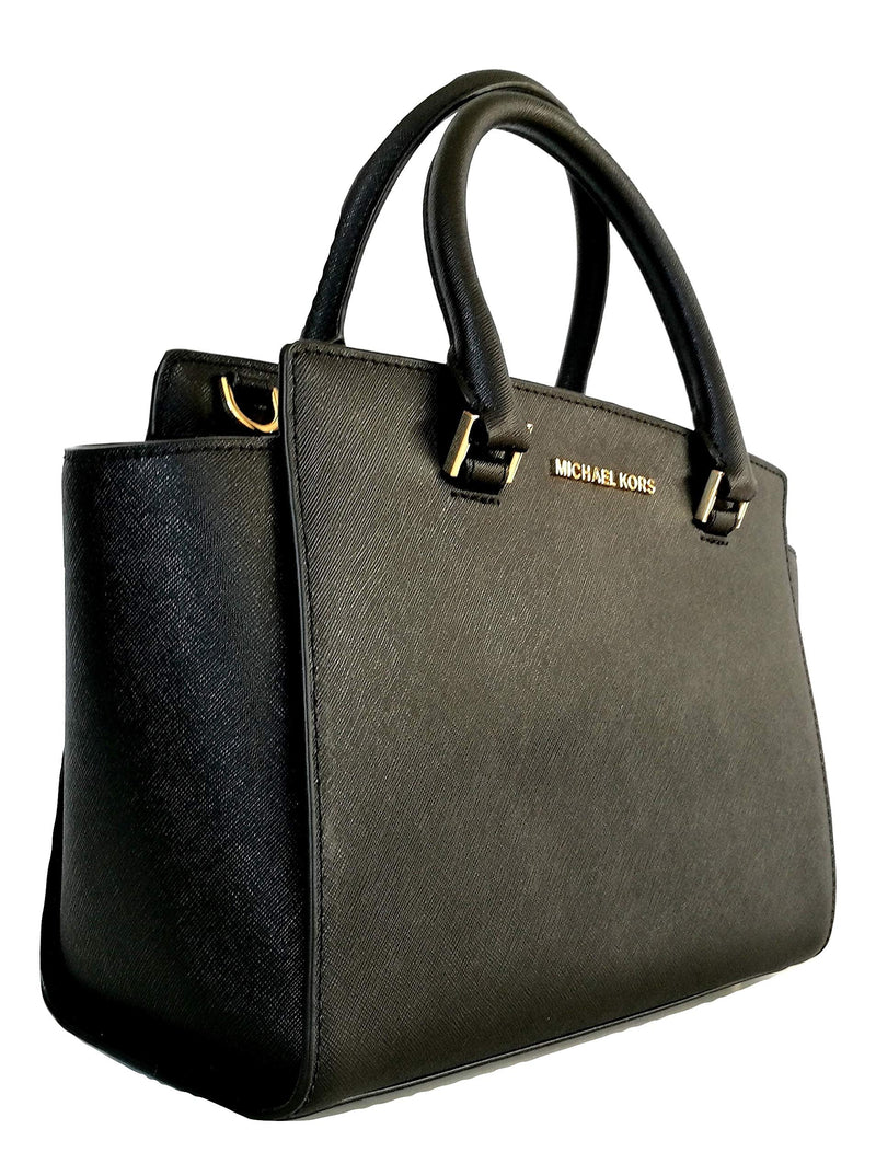 Michael Kors Selma Black Saffiano Leather Medium Top Zip Satchel Bag –  Epivend