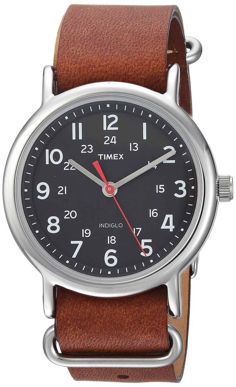 Timex Unisex TW2R63100 Weekender 38mm Brown/Black Leather Slip-Thru Strap Watch - Epivend