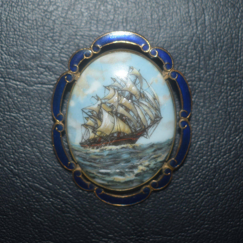 Pirate Ship Old Enamel Brooch - Epivend